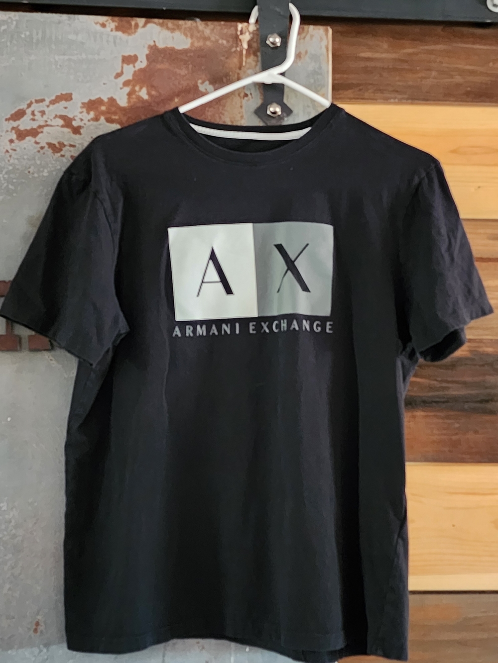 Armani Exchange Black Tee with Pale Gray AX Block Logo